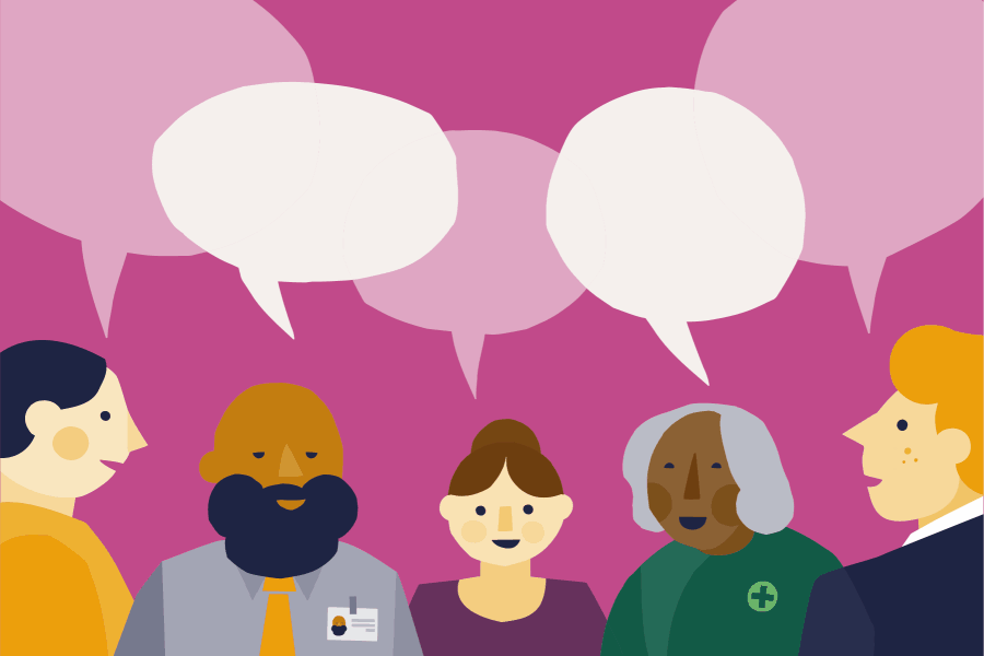 Can you join ABCD? Yes! Illustration of pharmacists discussing an issue